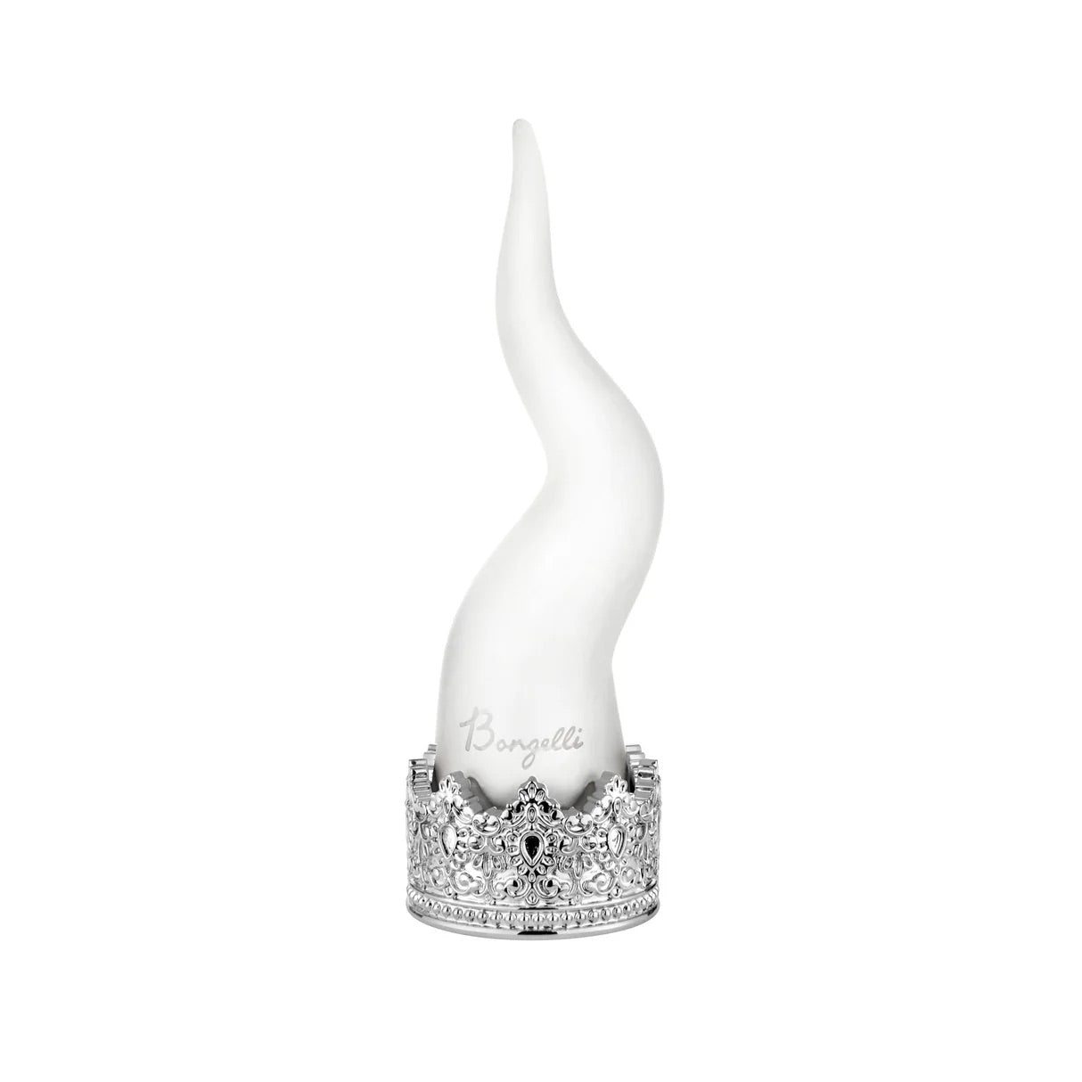 Cornetto portafortuna Bongelli Preziosi in marmorino bianco e argento 15 cm