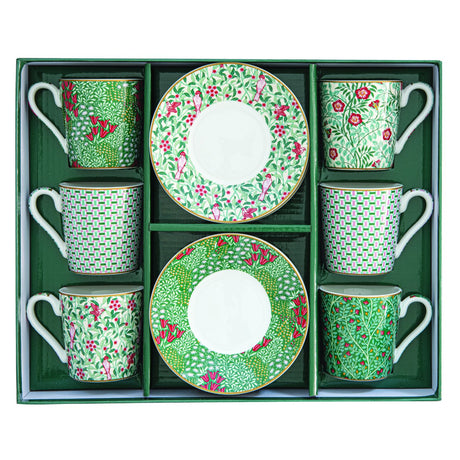 EASY LIFE Floral Fantasy Set 6 Pezzi Tazzine Caffè Espresso con Piattino 100ml Porcellana
