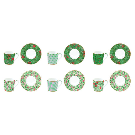 EASY LIFE Floral Fantasy Set 6 Pezzi Tazzine Caffè Espresso con Piattino 100ml Porcellana