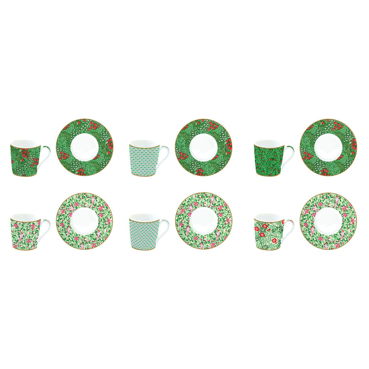 EASY LIFE Floral Fantasy Set 6 Pezzi Tazzine Caffè Espresso con Piattino 100ml Porcellana