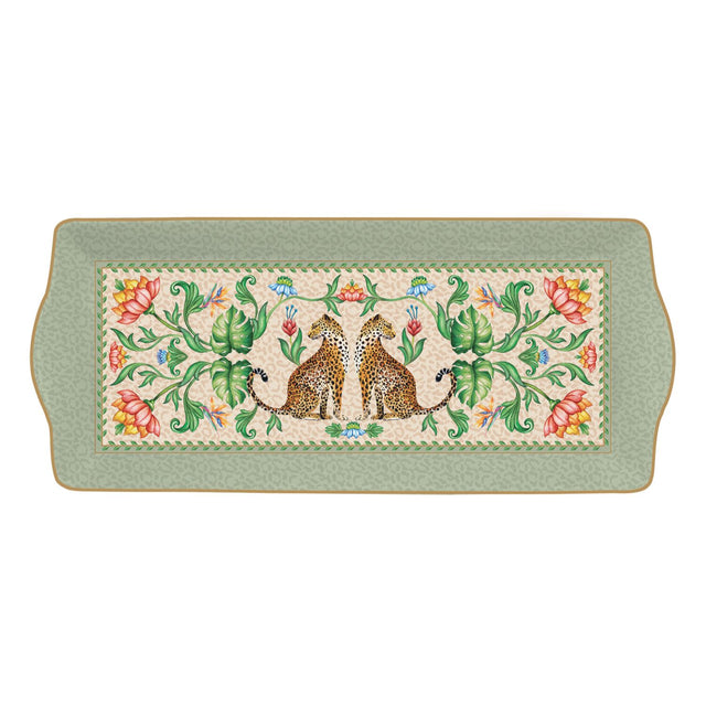 Vassoio Jungle Vibes Easy Life in porcellana con decoro leopardo 35x15 cm