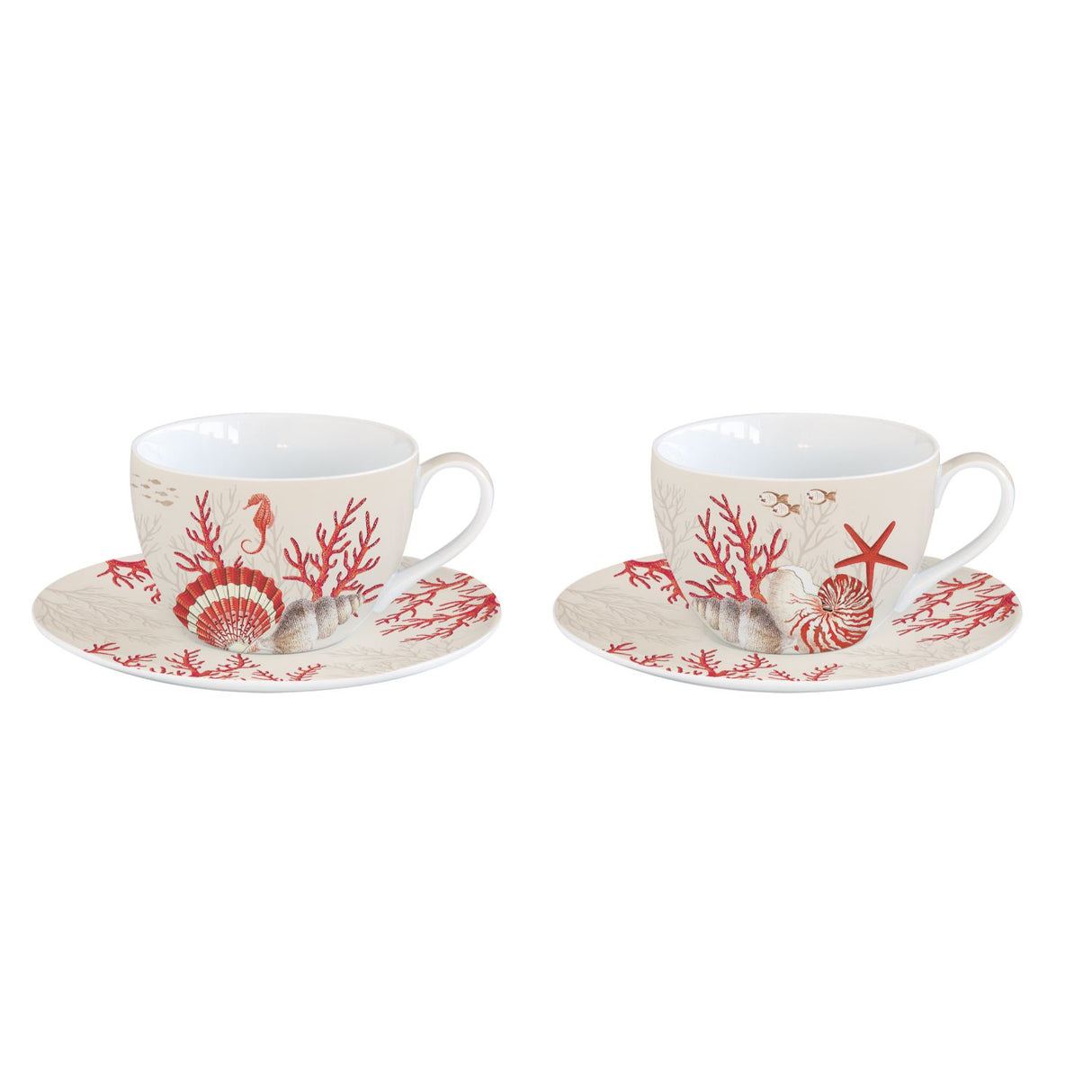 EASY LIFE Coral Reef Set 2 Pezzi Tazzine Caffè Espresso con Piattino 110ml Porcellana