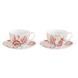 EASY LIFE Coral Reef Set 2 Pezzi Tazzine Caffè Espresso con Piattino 110ml Porcellana
