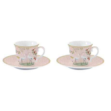 EASY LIFE Jardin De Reves Set 2 Pezzi Tazzine Caffè Espresso con Piattino 80ml Porcellana