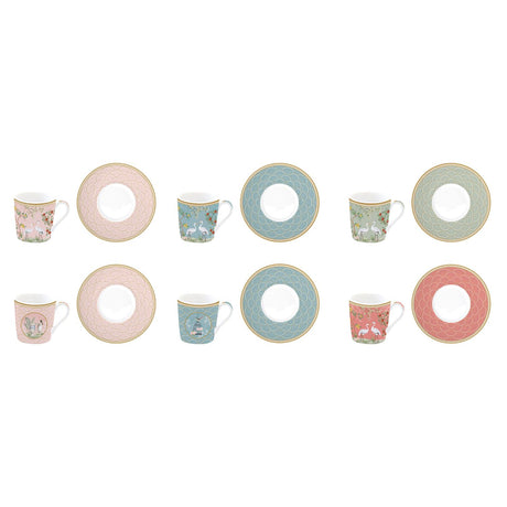 EASY LIFE Jardin De Reves Set 6 Pezzi Tazzine Caffè Espresso con Piattino 100ml Porcellana