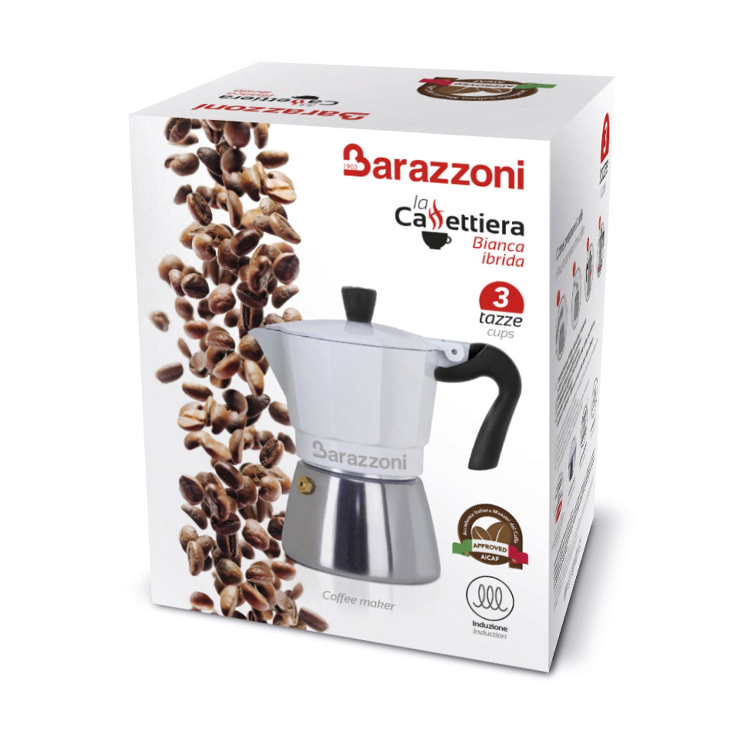 BARAZZONI Ibrida Bianca Caffettiera Moka Inox 3 Tazze Biometallo