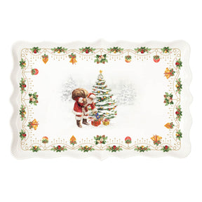Vassoio rettangolare Easy Life in porcellana decoro natalizio 35x23,5 cm
