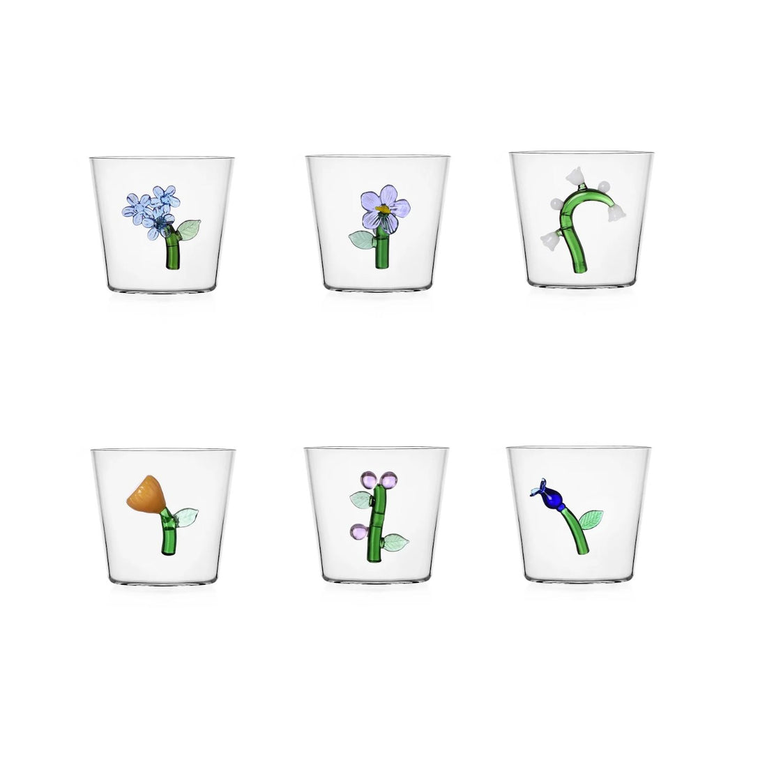 ICHENDORF Botanica Fiore Set 6 Pezzi Tumbler Bicchieri 8,5cm 350ml Vetro Borosilicato