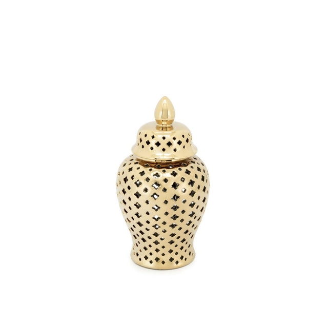 ABHIKA - Vaso Ming Cross Decorazione Ingresso Salone H28cm D16cm Ceramica Oro