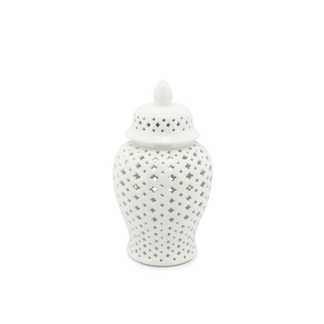 ABHIKA Vaso Ming Cross Potiche Orientale 38cm Bianco Ceramica