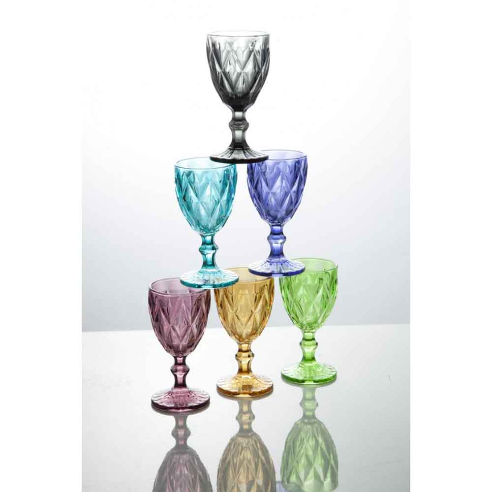 BRANDANI Diamante Set 6 Pezzi Calici Assortiti Bicchieri Colorati 250ml Vetro