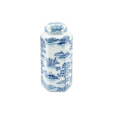 ABHIKA Vaso con Coperchio Potiche Orientale Chino 39x18cm Bianco Blu Ceramica
