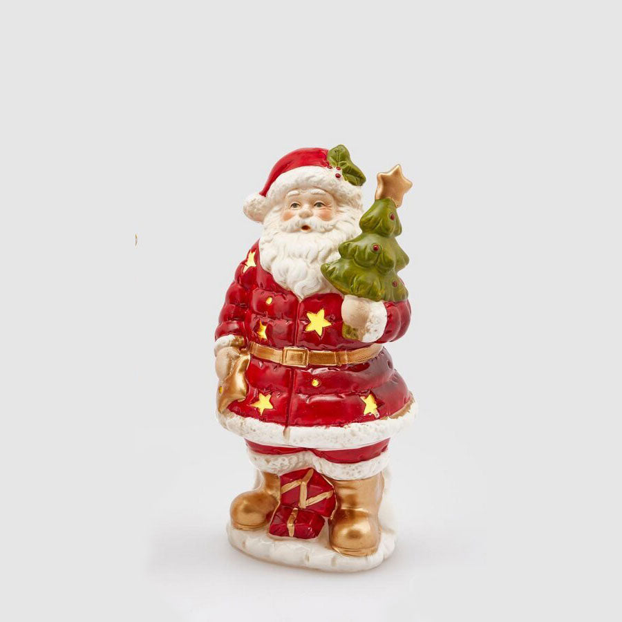 EDG Enzo De Gasperi Decorazione Natalizia Babbo Natale con Pino 18cm Ceramica