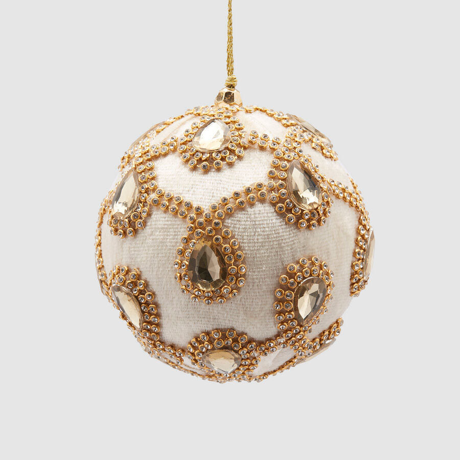 EDG Enzo De Gasperi Sfera Pallina Albero di Natale 10cm Velluto con Gemme Avorio