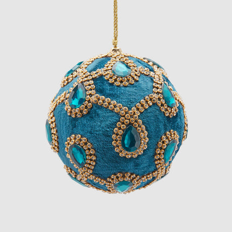 EDG Enzo De Gasperi Sfera Pallina Albero di Natale 10cm Velluto con Gemme Verde Petrolio