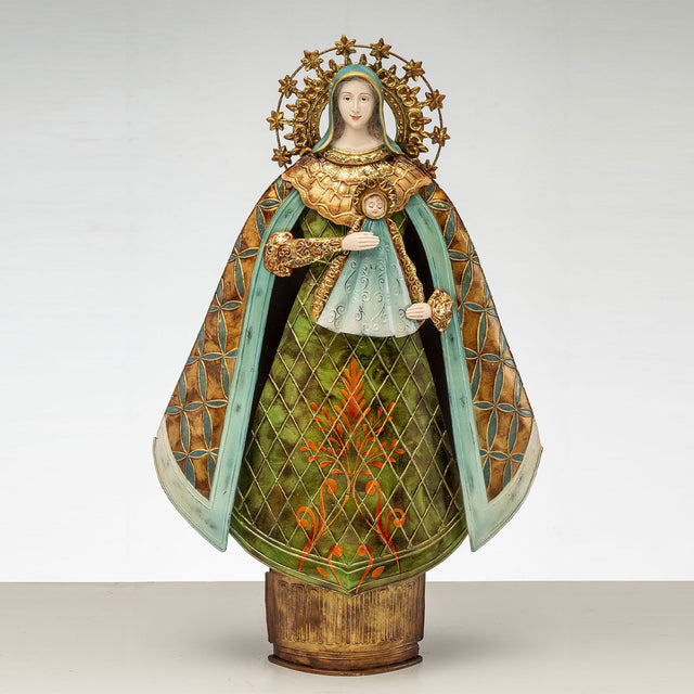 Statua Madonna con Bambino Noel in metallo decorato 58 cm