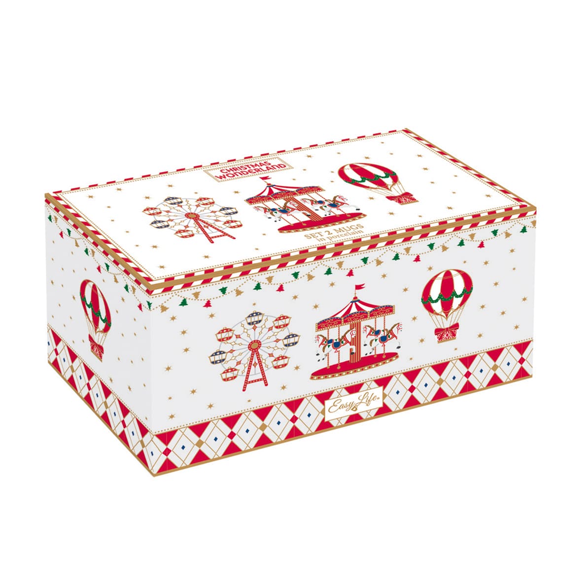 EASY LIFE Christmas Wonderland Tazza MUG 275ml Set 2 Pezzi Porcellana Tavola di Natale