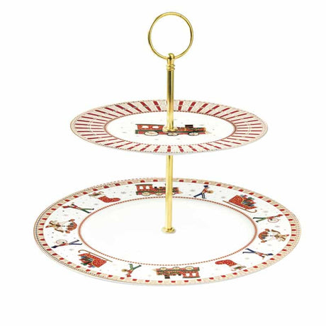 EASY LIFE Polar Express Alzata Tortiera a 2 Piani 19/27cm Porcellana Tavola di Natale