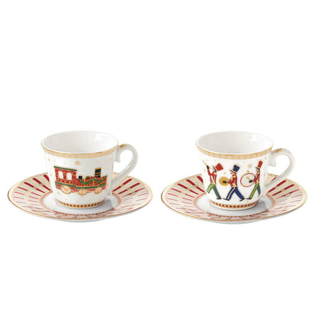 EASY LIFE Polar Express Set 2 Tazzine Caffe con Piattino 80ml Porcellana Tavola di Natale
