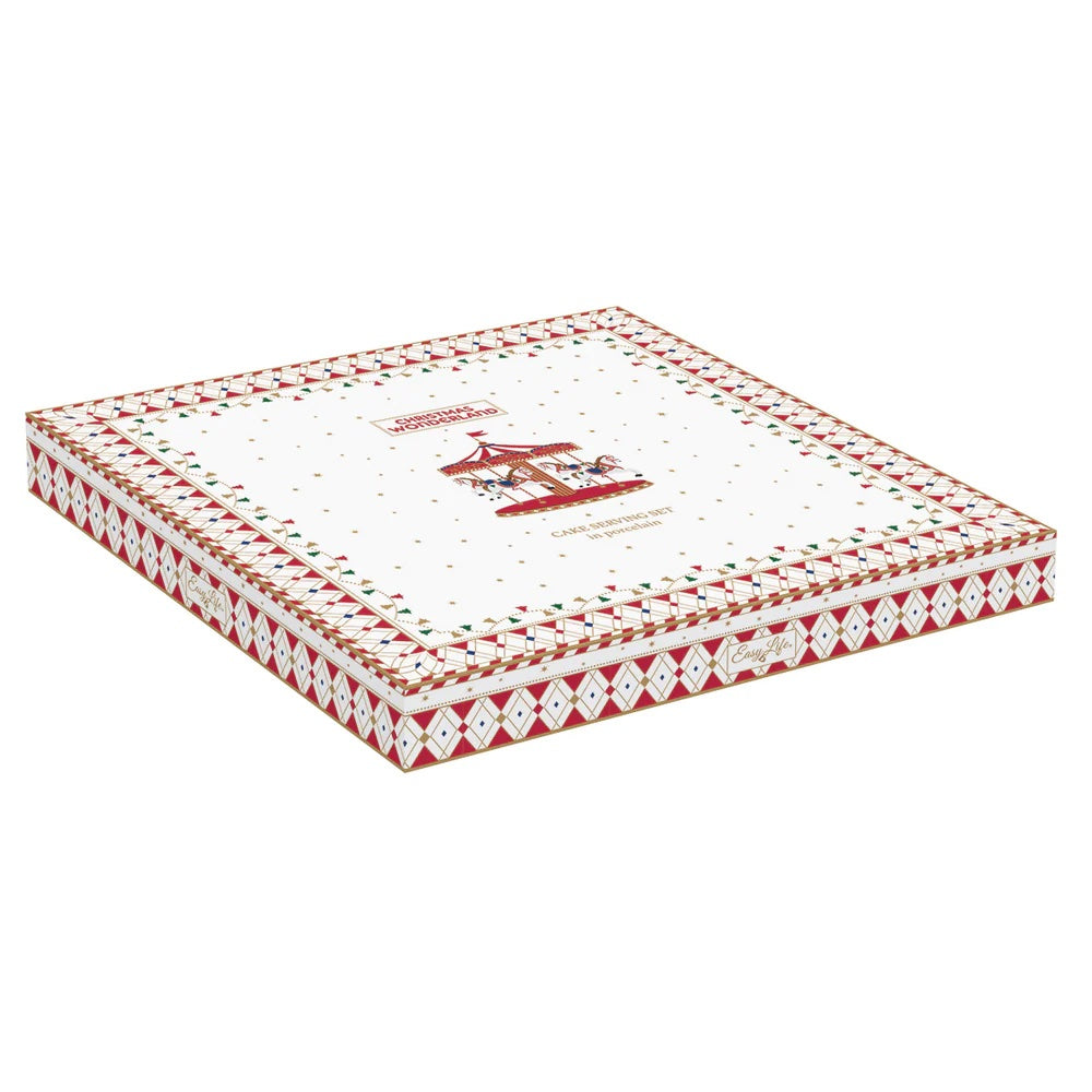 EASY LIFE Christmas Wonderland Piatto Torta con Paletta 32cm Porcellana Tavola di Natale