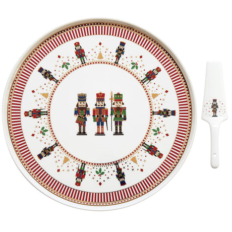 EASY LIFE Nutcracker Schiaccianoci Piatto Torta con Paletta 32cm Porcellana Tavola di Natale