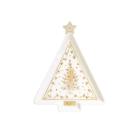 EASY LIFE Christmas Lights Piatto a Forma Abete 21x16cm Porcellana Tavola di Natale