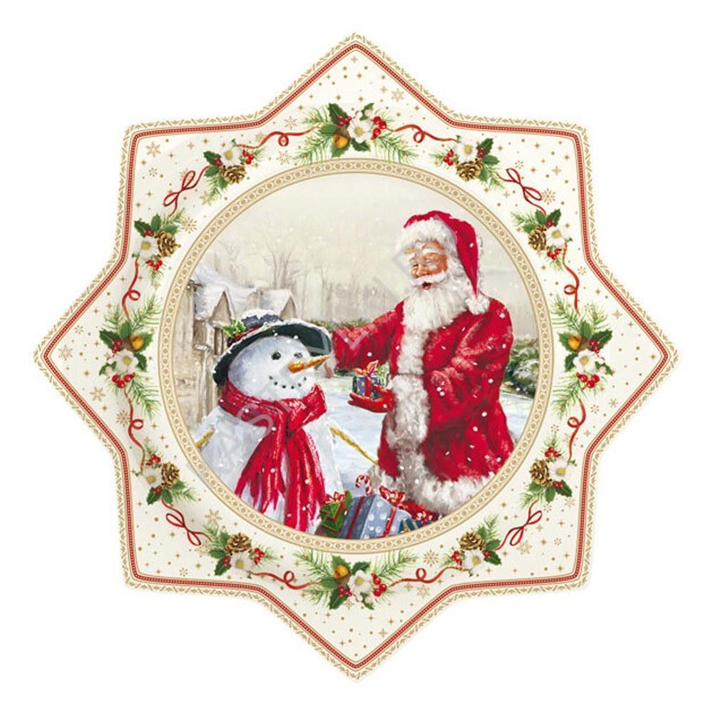 EASY LIFE Christmas Time Piatto Torta da Portata 32cm Babbo Natale con Pupazzo di Neve Porcellana Tavola di Natale