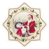 EASY LIFE Christmas Time Piatto Torta da Portata 32cm Babbo Natale con Pupazzo di Neve Porcellana Tavola di Natale