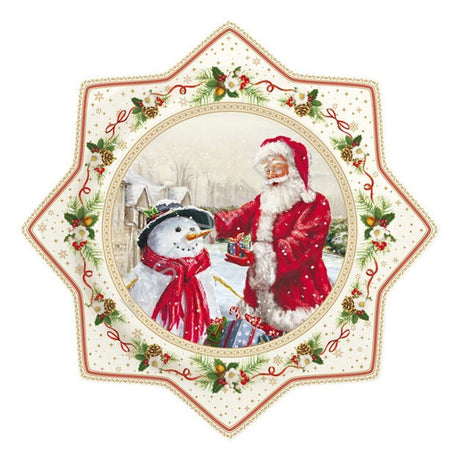 EASY LIFE Christmas Time Piatto Torta da Portata 32cm Babbo Natale con Pupazzo di Neve Porcellana Tavola di Natale