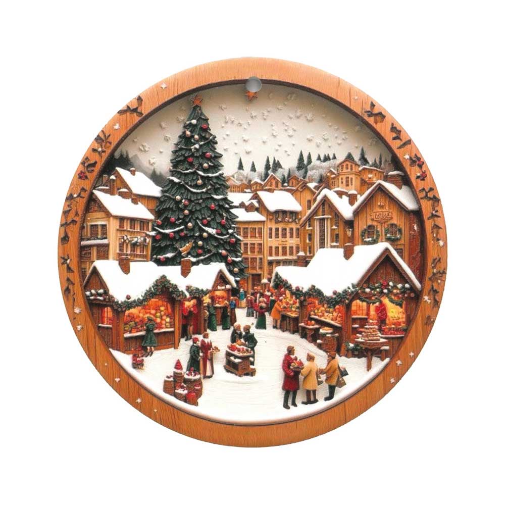 BRANDANI Bianco Natale Decorazione Natalizia Sottopentola Mercatini di Natale 20cm Ceramica e Sughero