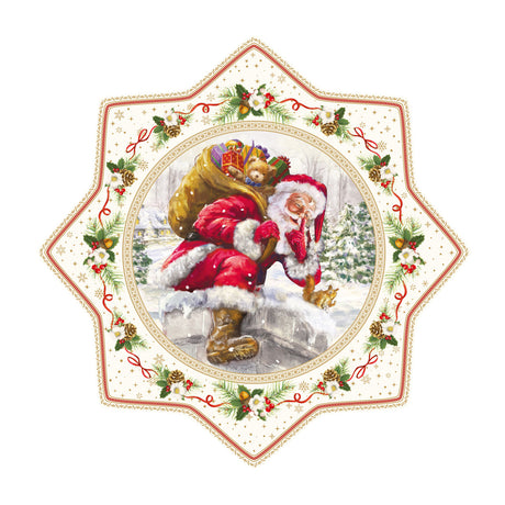 EASY LIFE Christmas Time Piatto Torta da Portata 32cm Babbo Natale con Sacco Porcellana Tavola di Natale