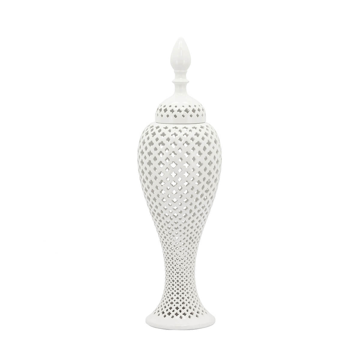 ABHIKA Vaso Ming Cross Potiche Orientale 59cm Bianco Ceramica