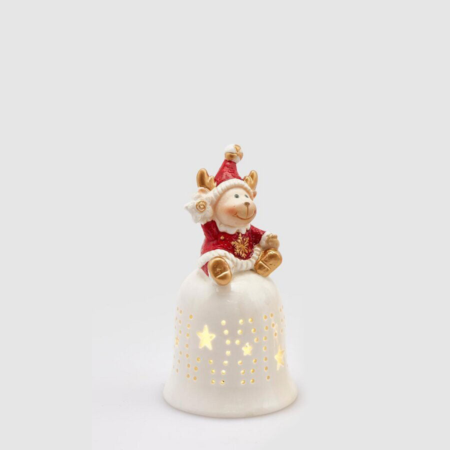 EDG Enzo De Gasperi Campana Campanella con Renna con LED 14cm Ceramica Decorazione Natalizia