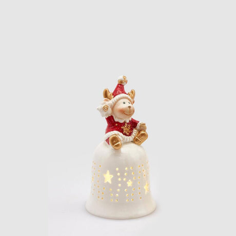 EDG Enzo De Gasperi Campana Campanella con Renna con LED 14cm Ceramica Decorazione Natalizia