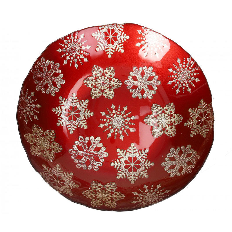 BRANDANI Centrotavola Coppa Christmas Stelline 40cm Vetro Rosso Oro Tavola di Natale