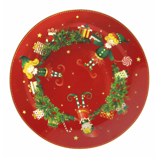 BRANDANI Piatto da Portata Elfomagia 30,5cm Rosso Porcellana Tavola di Natale