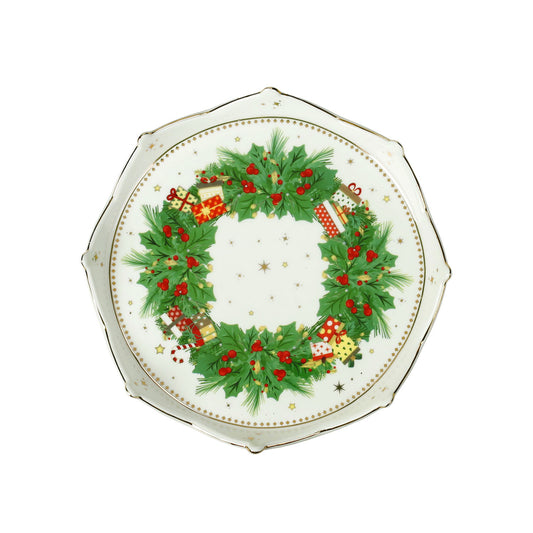 BRANDANI Vassoietto Vassoio Corona Elfomagia 17cm Porcellana Tavola di Natale