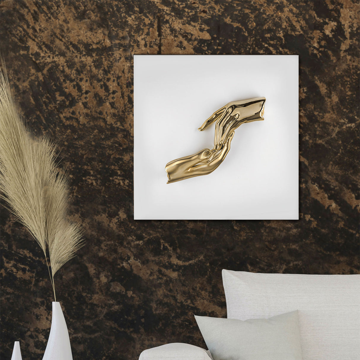 BONGELLI PREZIOSI Quadro Mani Oro Pannello Bianco Marmorino