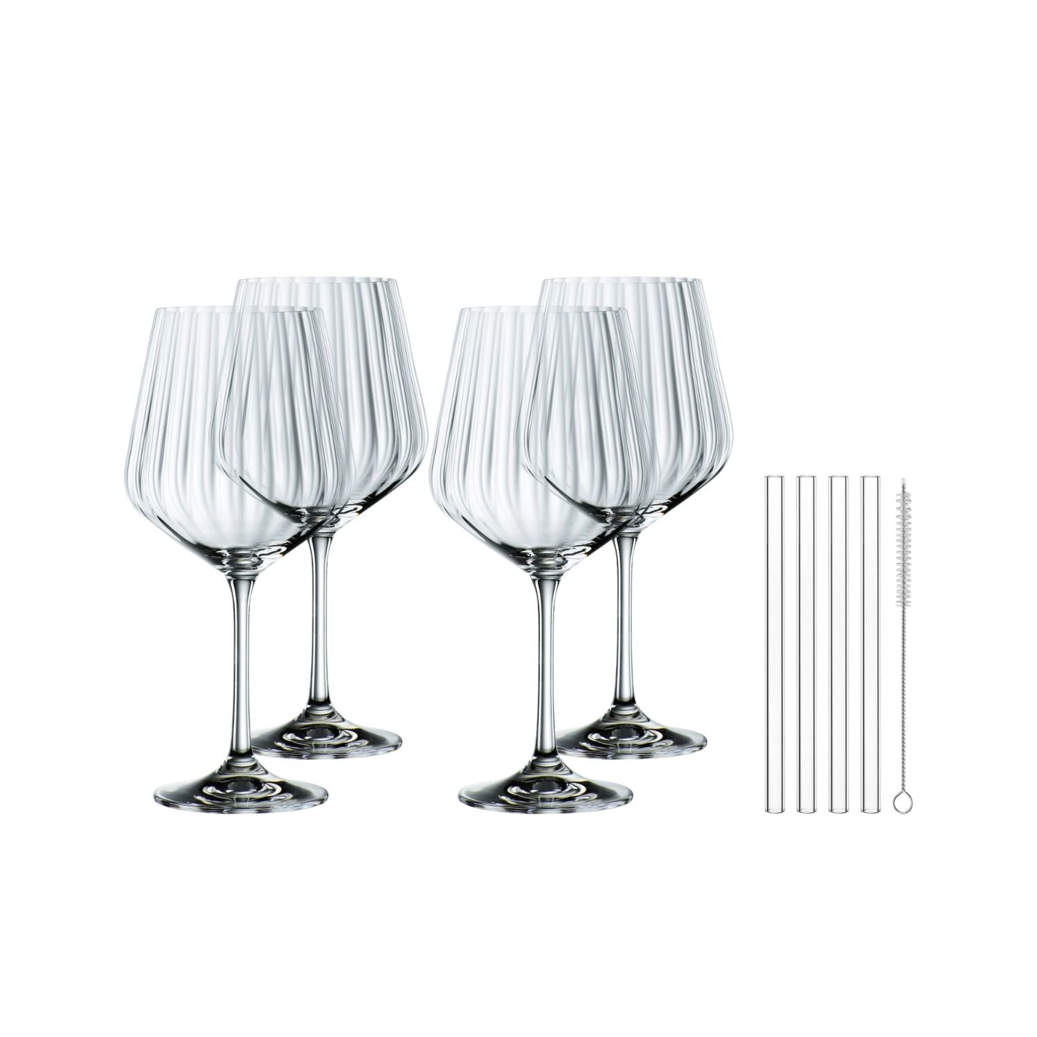 NACHTMANN Set 4 Calici Bicchieri Gin &amp; Tonic Cristallo 640ml con 4 Cannucce in Vetro