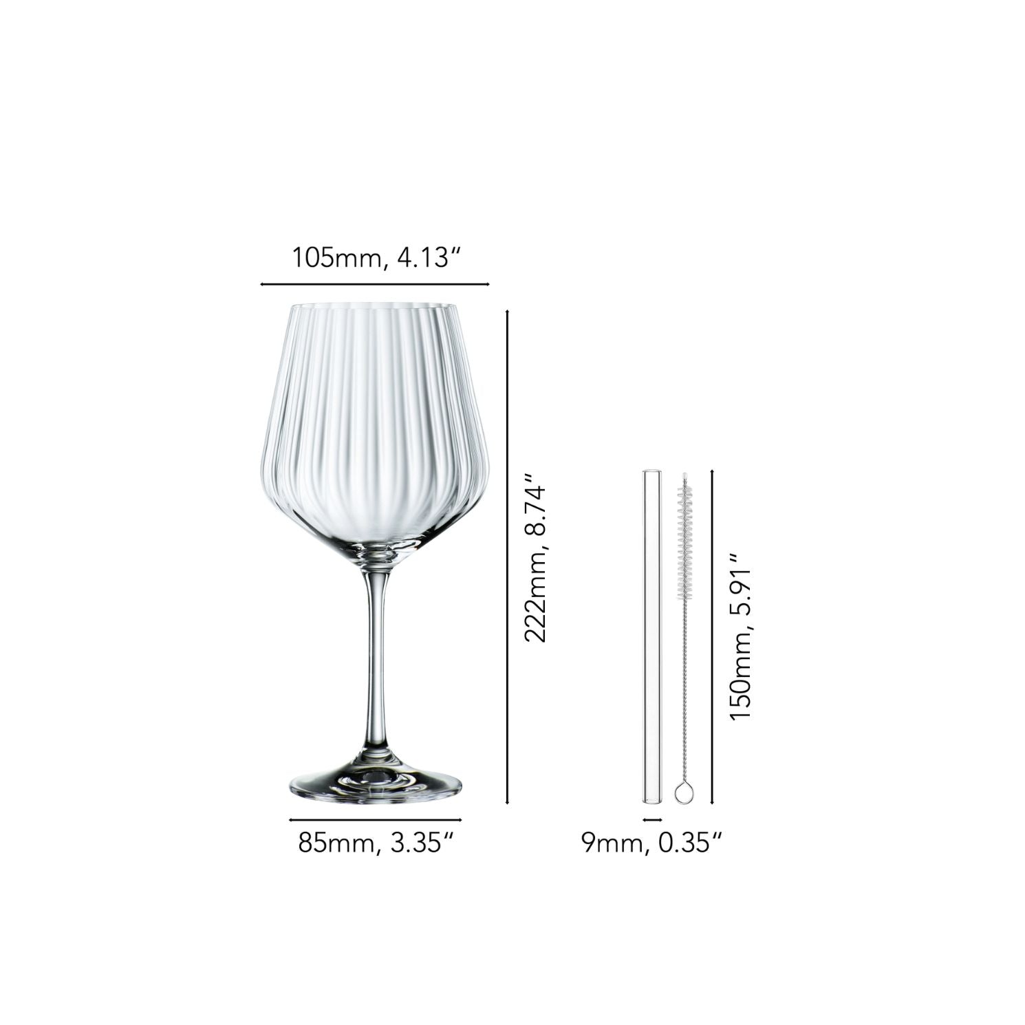 NACHTMANN Set 4 Calici Bicchieri Gin &amp; Tonic Cristallo 640ml con 4 Cannucce in Vetro