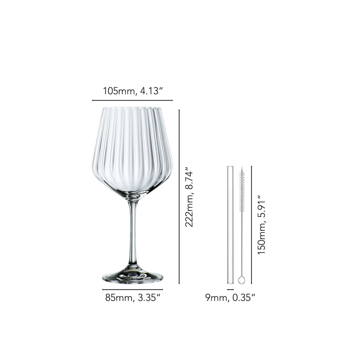 NACHTMANN Set of 4 Crystal Gin &amp; Tonic Glasses 640ml with 4 Glass Straws