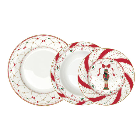 EASY LIFE Nutcracker Twist Schiaccianoci Servizio Tavola Piatti Set 18 Pezzi Porcellana Tavola di Natale