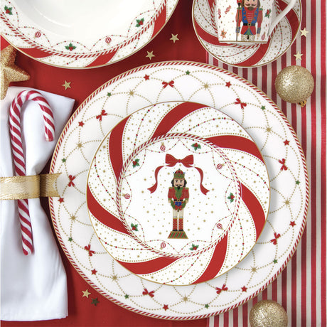 EASY LIFE Nutcracker Twist Schiaccianoci Servizio Tavola Piatti Set 18 Pezzi Porcellana Tavola di Natale