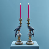 WERNS Candelabro Portacandele Pappagalli Set 2 Pezzi 39,5cm Blu Poliresina e Metallo