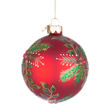 BIZZOTTO Sfera Pallina in Vetro per Albero di Natale 8cm Leafage Rosso