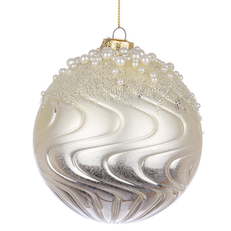 BIZZOTTO Sfera Pallina in Vetro per Albero di Natale 10cm Emotions Bianco Perlato