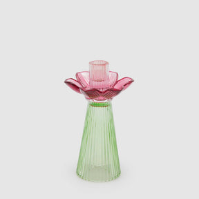 Portacandela Flower EDG in vetro color malva e stelo verde 21x12 cm