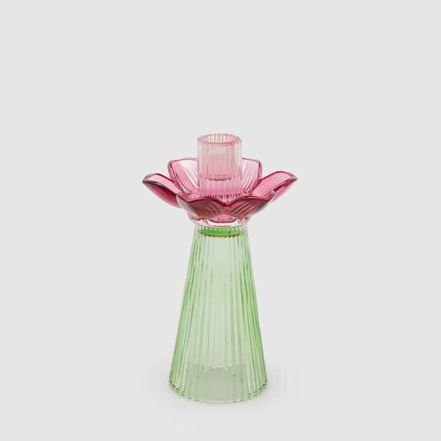 Portacandela Flower EDG in vetro color malva e stelo verde 21x12 cm