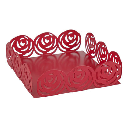 MONTEMAGGI Portatovaglioli Rose Rosse Quadrato 16,5cm Metallo Rosso