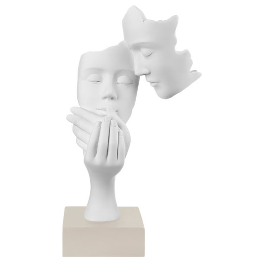 BONGELLI PREZIOSI - Statua Figura Moderna Coppia Face 39cm Bianco Base Nocciola